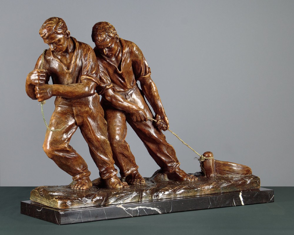 Art Deco Sculpture of Two Men Hauling a Boat c.1930
