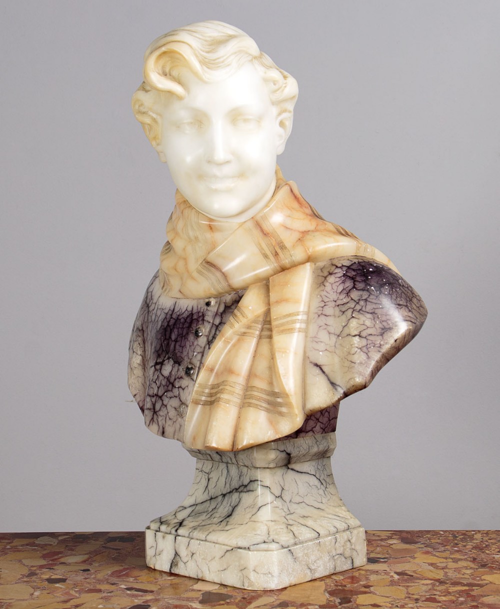 Alabaster Bust of a Young Man by Carli c.1920