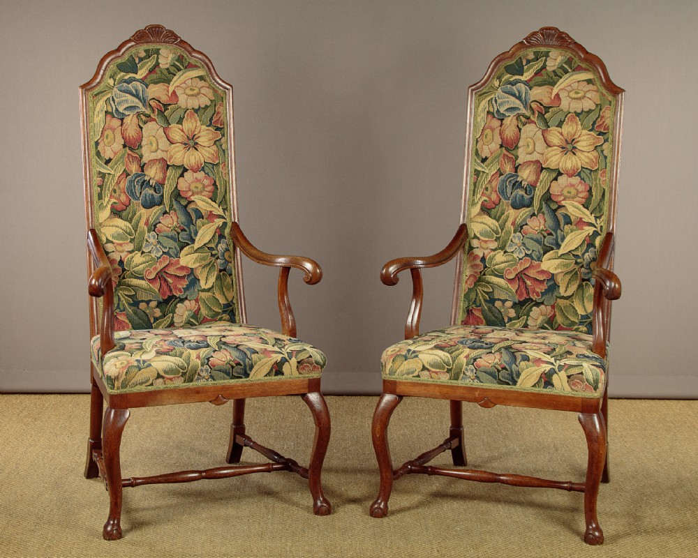 Pair of Highback Oak Armchairs c.1920