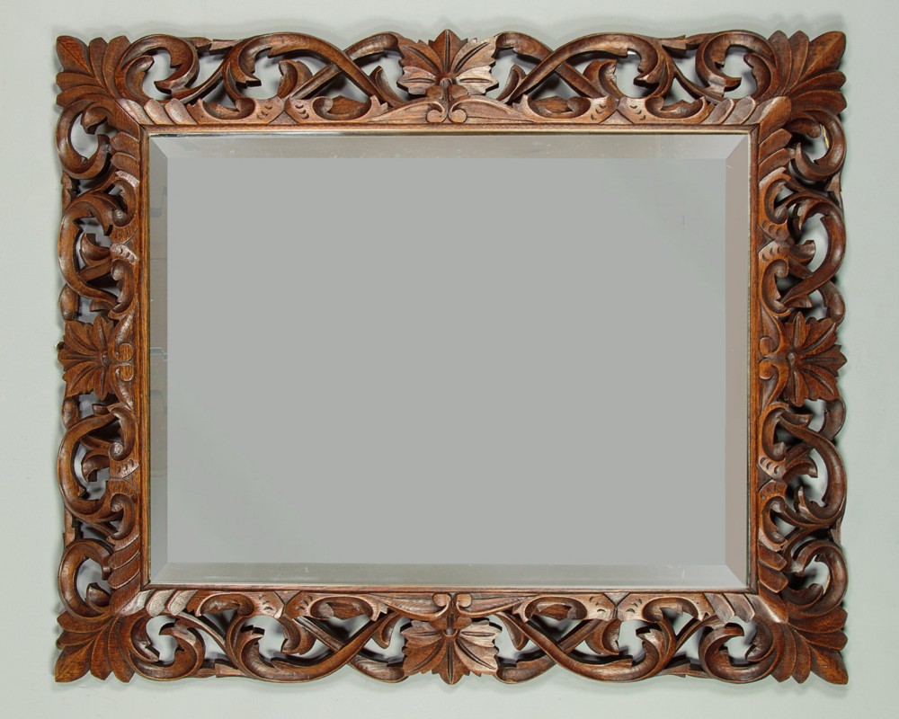 Carved Oak Cushion Frame Mirror c.1890