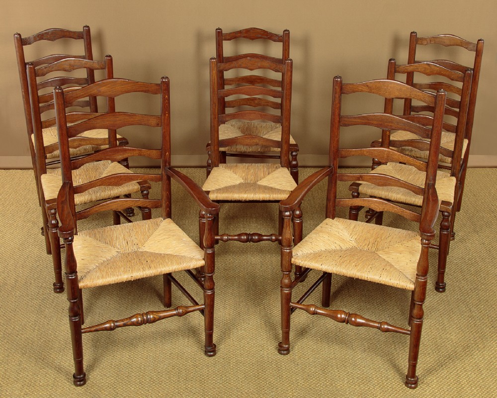 Set of 8 Rush Seat Ladderback Dining Chairs c.1930