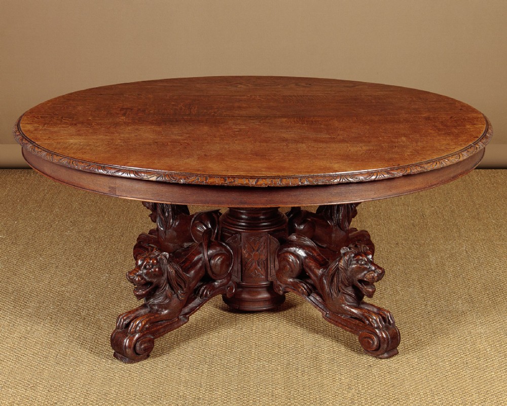 Oak Coffee Table with Carved Lions c.1890