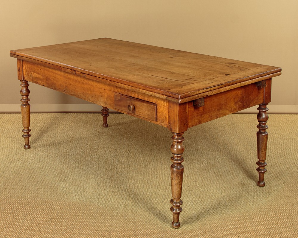 French Cherry Farmhouse Kitchen Dining Table with Extending Leaves c.1860