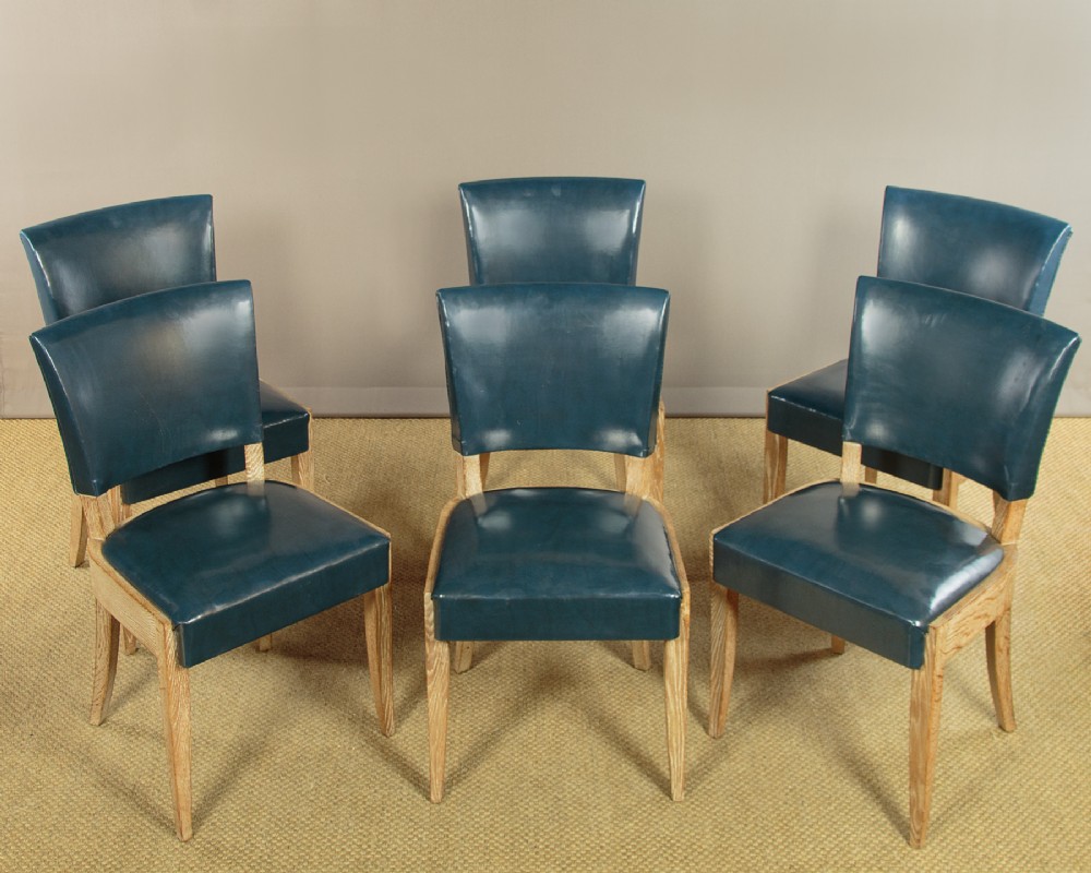 Set of Six Limed Oak & Leather Dining Chairs c.1930