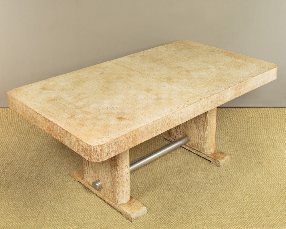 Art Deco Limed Oak Extending Dining Table c.1930