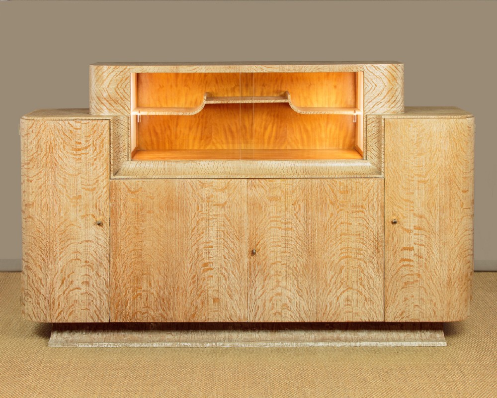 Large Art Deco Limed Oak Sideboard c.1930