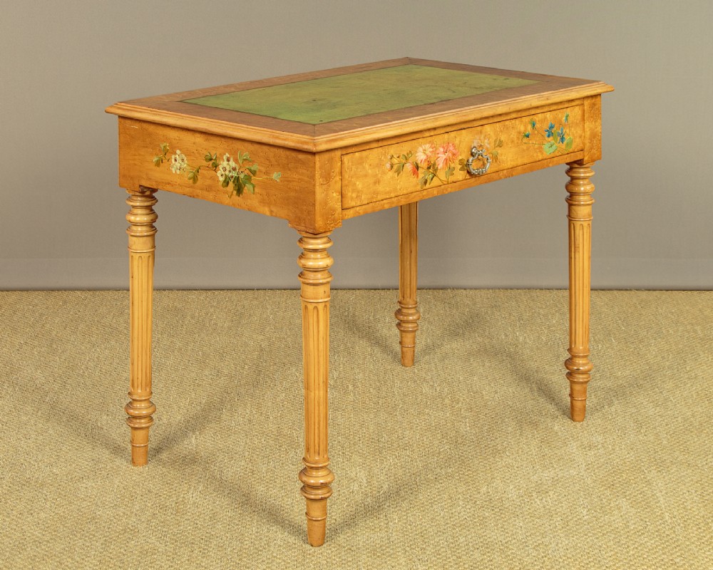 Small Maple & Birch Desk with Painted Decoration c.1880