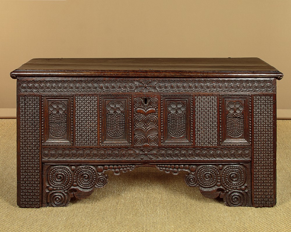Carved Oak Coffer Dated c.1732