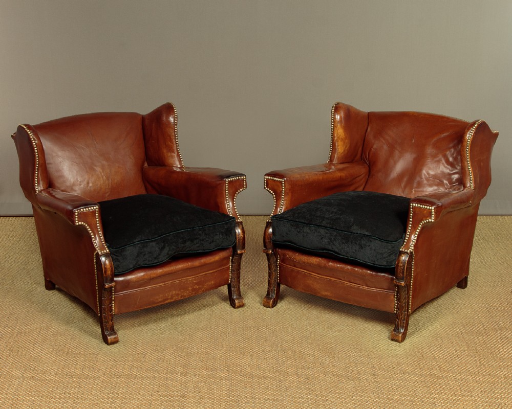 Pair of Leather Bothy Chairs c.1920