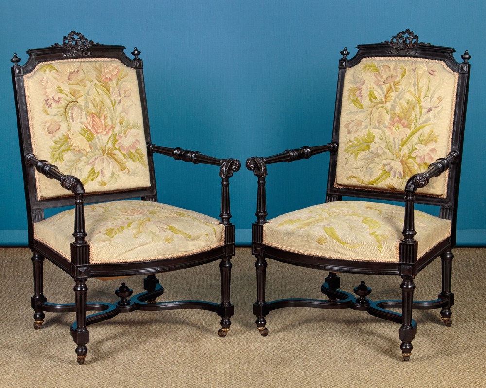 Pair of Ebonised Open Armchairs c.1880