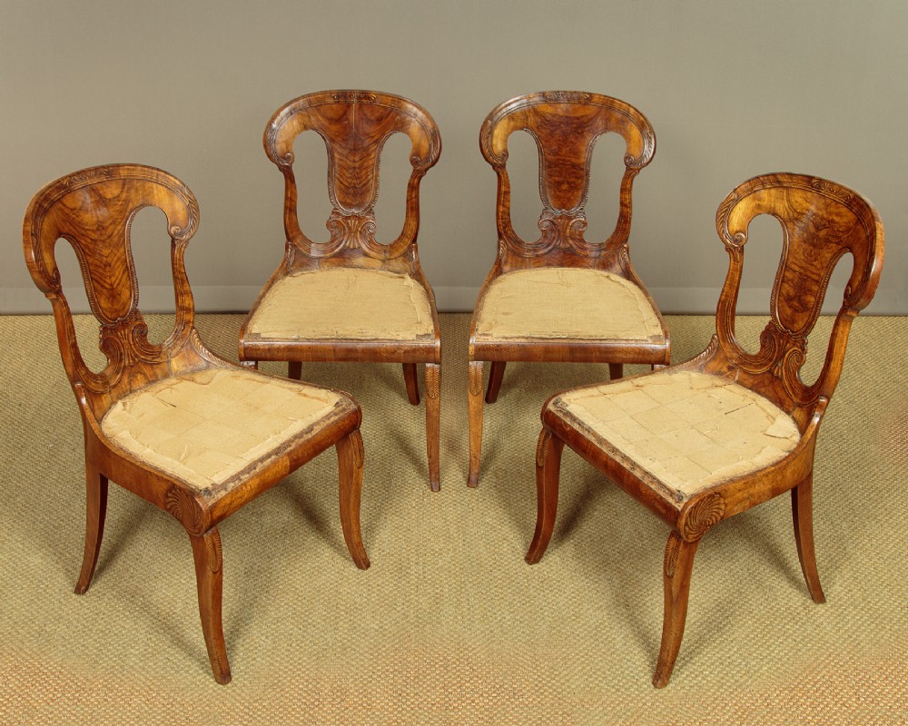 Set of Four French Empire Walnut Dining Chairs c.1800