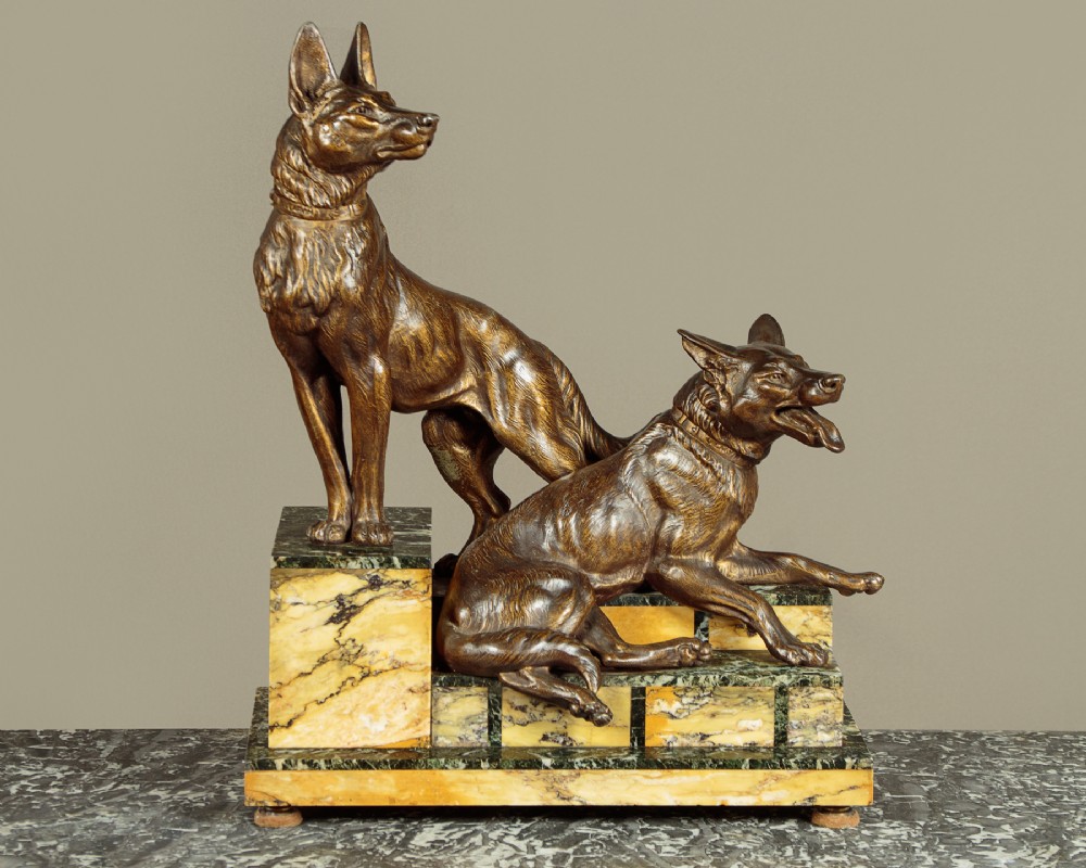 Sculpture of Two Alsatians by Louis Albert Carvin c.1925