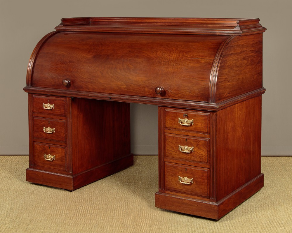 Large Walnut Cylinder Desk by Maple & Co. c.1890