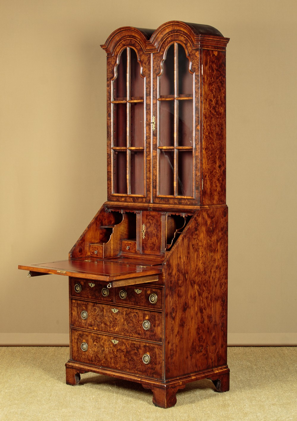 Narrow Yew Wood Bureau Bookcase c.1920