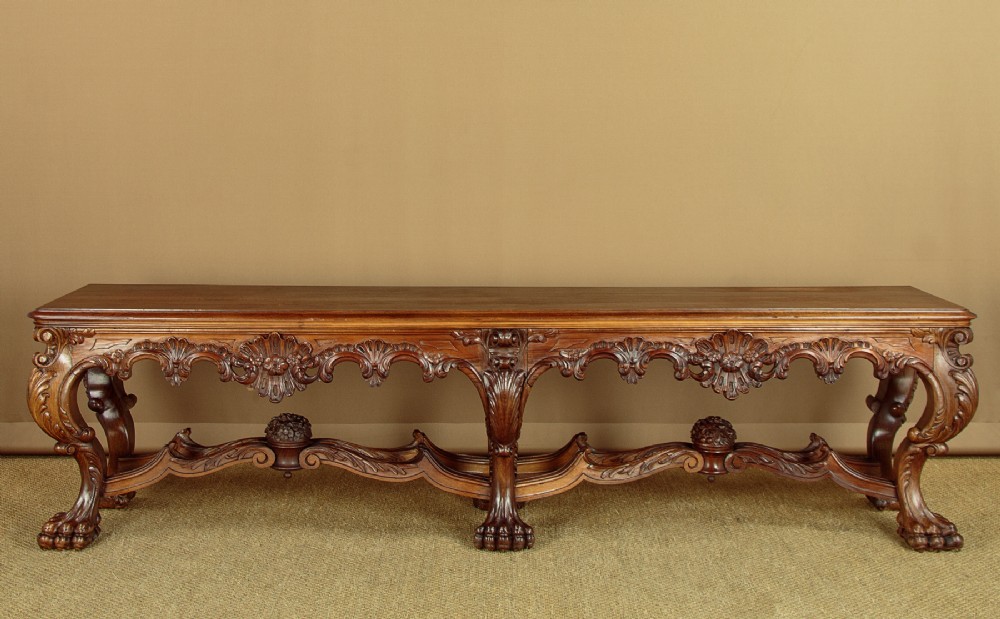 Long Carved Walnut Hall Bench c.1930