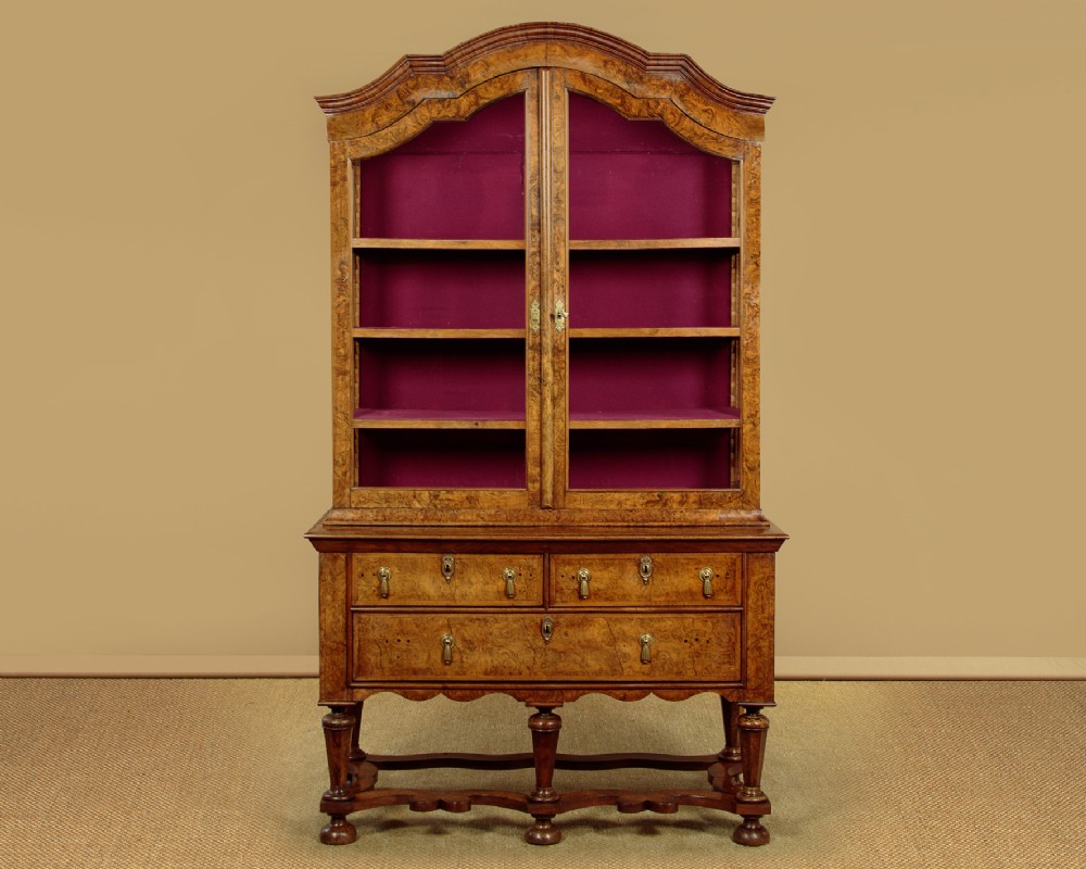 Dutch Burr Walnut Display Cabinet on Stand c.1890