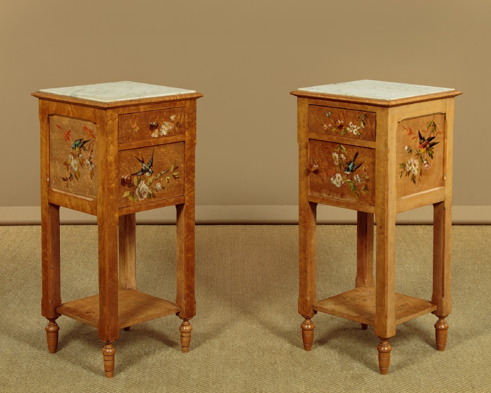 Pair of Maple Bedside Cabinets with Painted Decoration c.1890