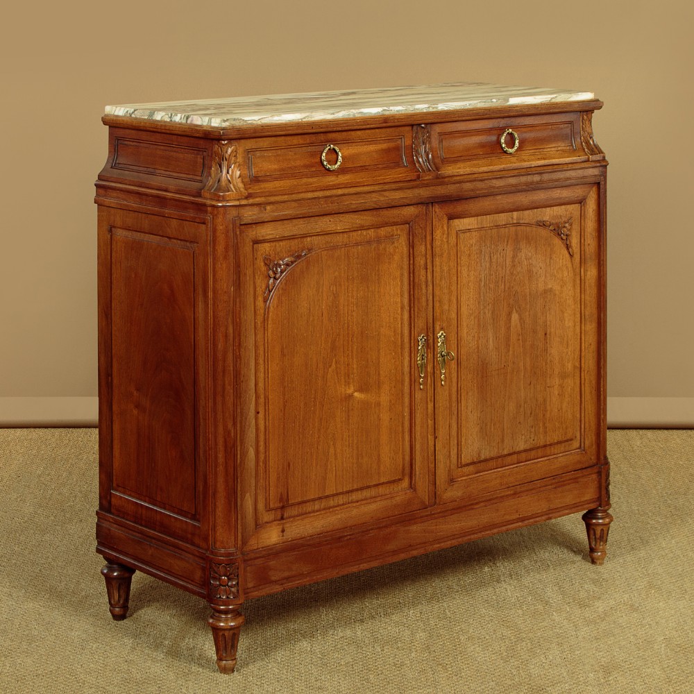 Walnut & Marble Top Side Cabinet c.1910