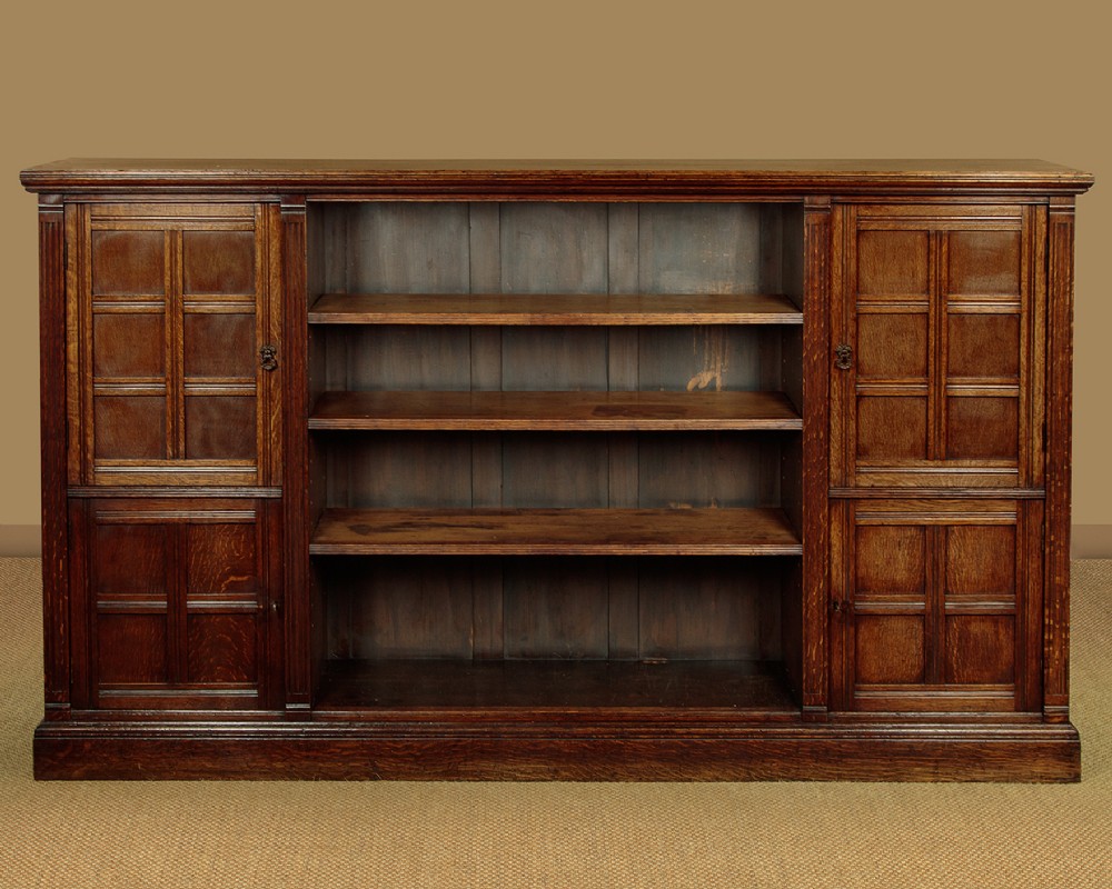 Long Oak Bookcase & Cabinet c.1910