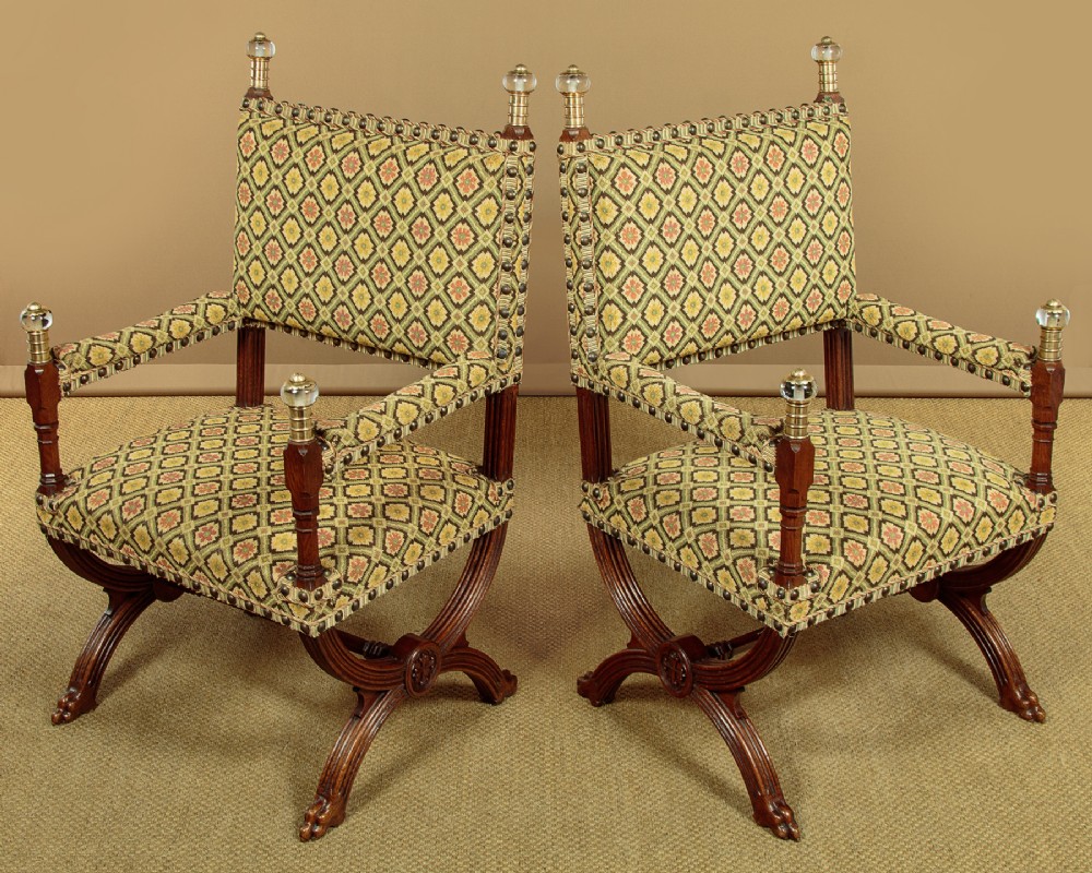 Pair of Gothic Oak Armchairs c.1880