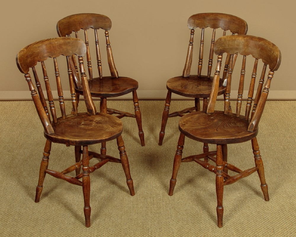 Set of Four Elm Seat Kitchen Dining Chairs c.1890