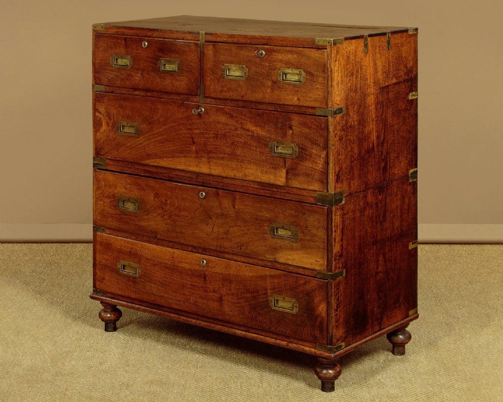 Brass Bound Walnut Campaign Chest of Drawers c.1860