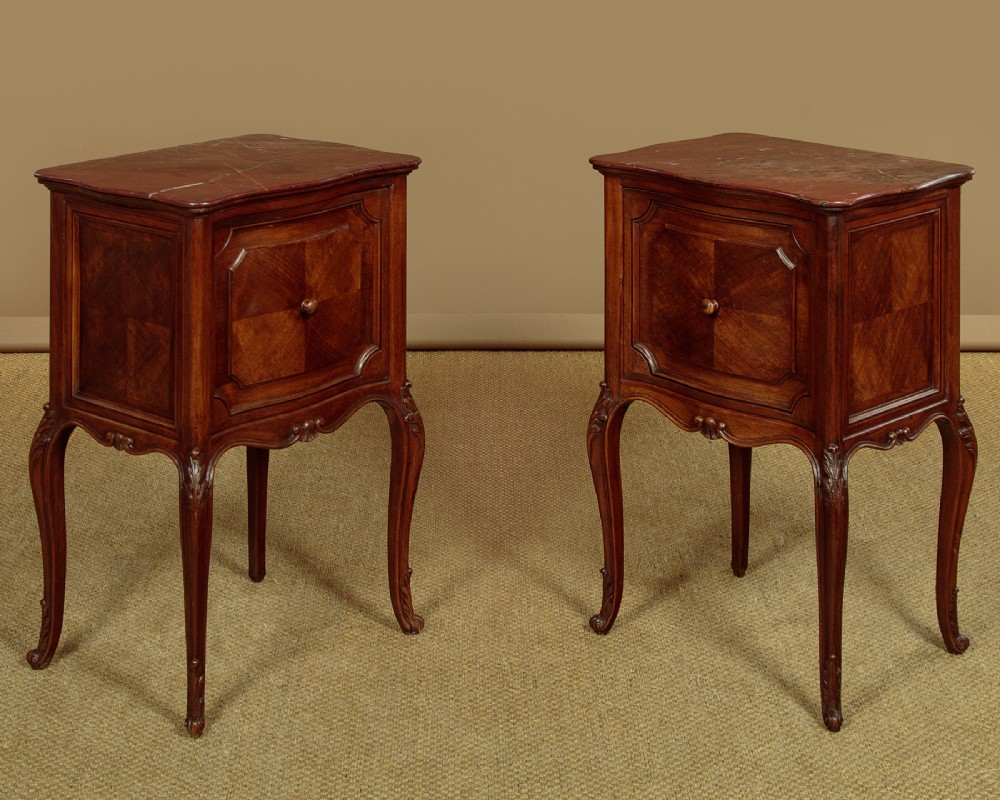 Pair of Walnut & Marble Top Bedside Cabinets c.1880