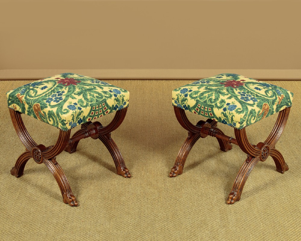 Pair of Gothic Oak Stools c.1880