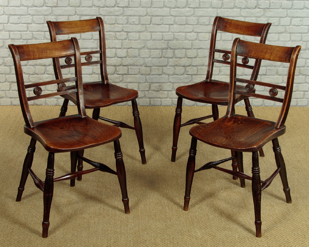Set of Four Ash & Elm Oxford Kitchen Chairs c.1880