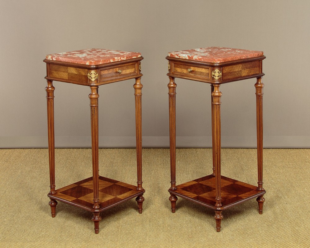 Pair of Louis XVI Style Marble Top Side Tables c.1900