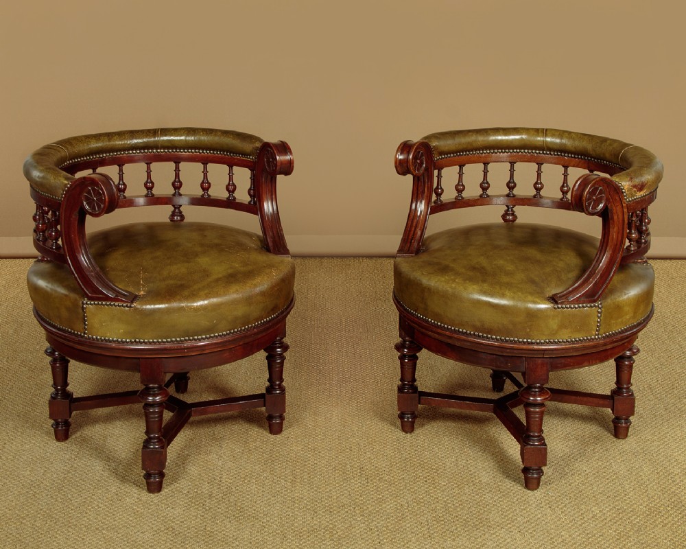 Pair of Mahogany & Leather Revolving Desk Chairs c.1910