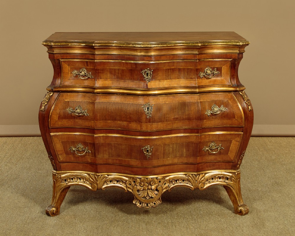 Walnut & Giltwood Bombe Commode c.1900
