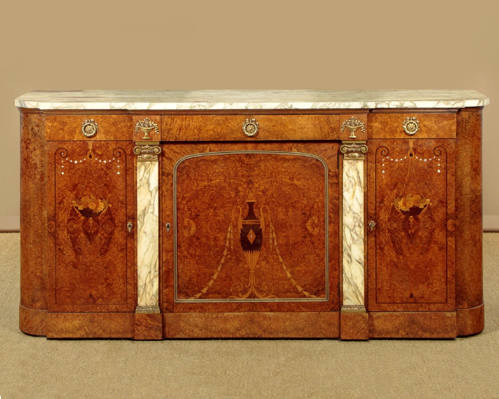 Marquetry Inlaid Marble Top Sideboard c.1920