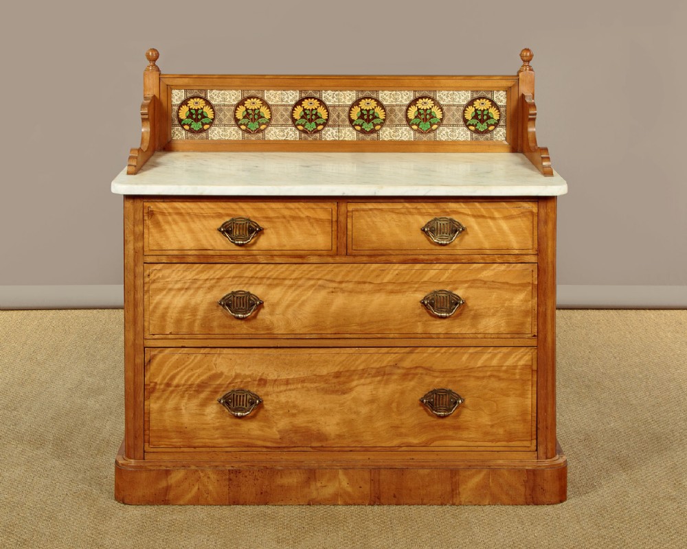 Satin Birch & Marble Top Wash Stand Chest of Drawers c.1880