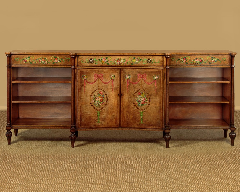 Long Bookcase Side Cabinet with Painted Decoration c.1930