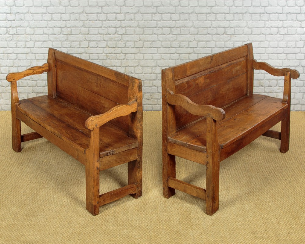 Two Rustic Oak Hall Benches c.1880