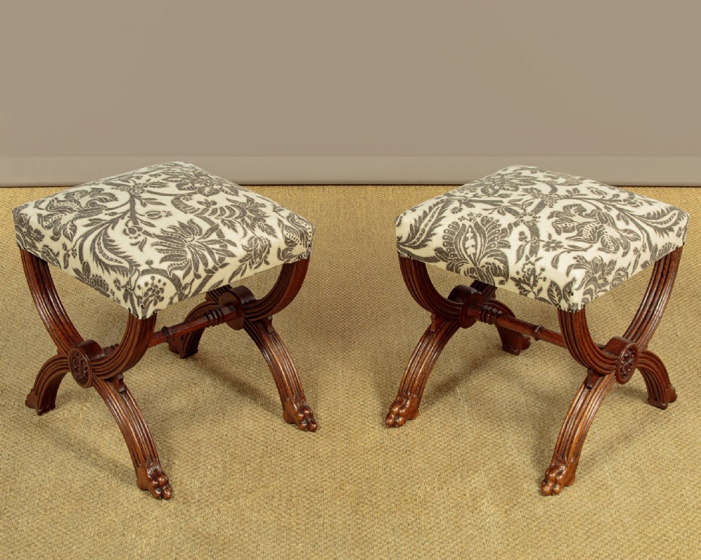 Pair of Gothic Oak Stools c.1880