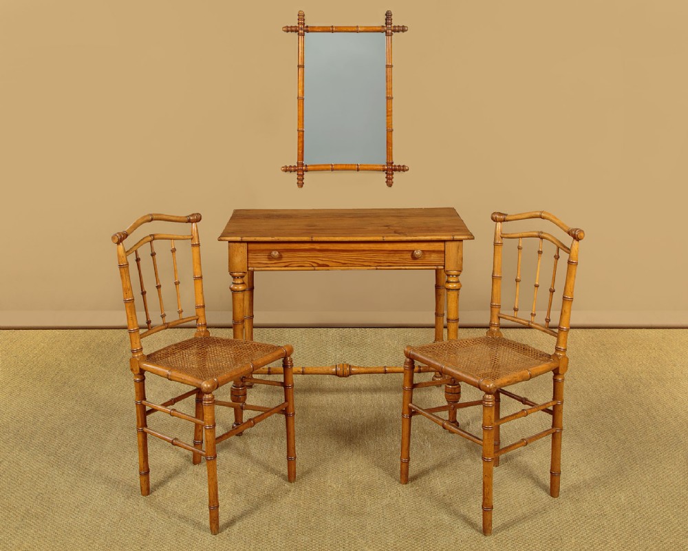Faux Bamboo Bedroom Table, Mirror & Chairs c.1890