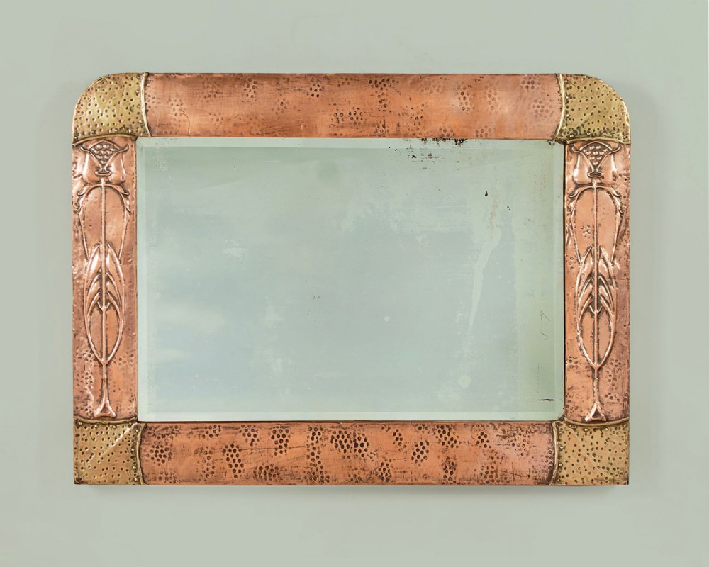 Arts & Crafts Repoussé Copper Wall Mirror c.1900