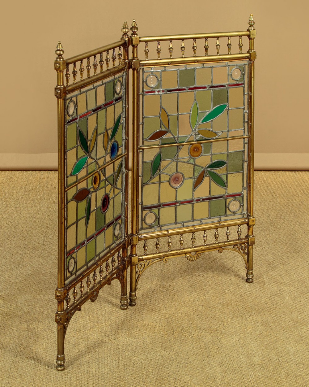 Brass & Leaded Glass Fire Screen c.1880 View IV