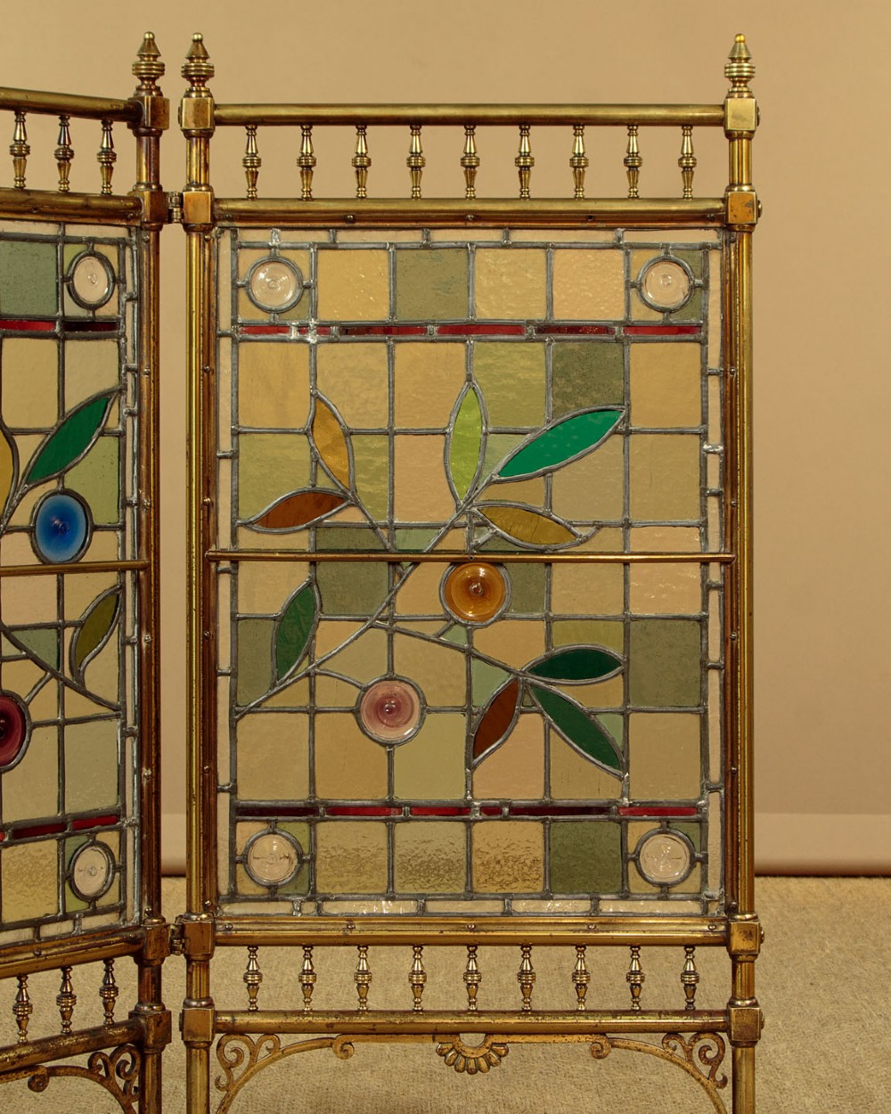 Brass & Leaded Glass Fire Screen c.1880 View V