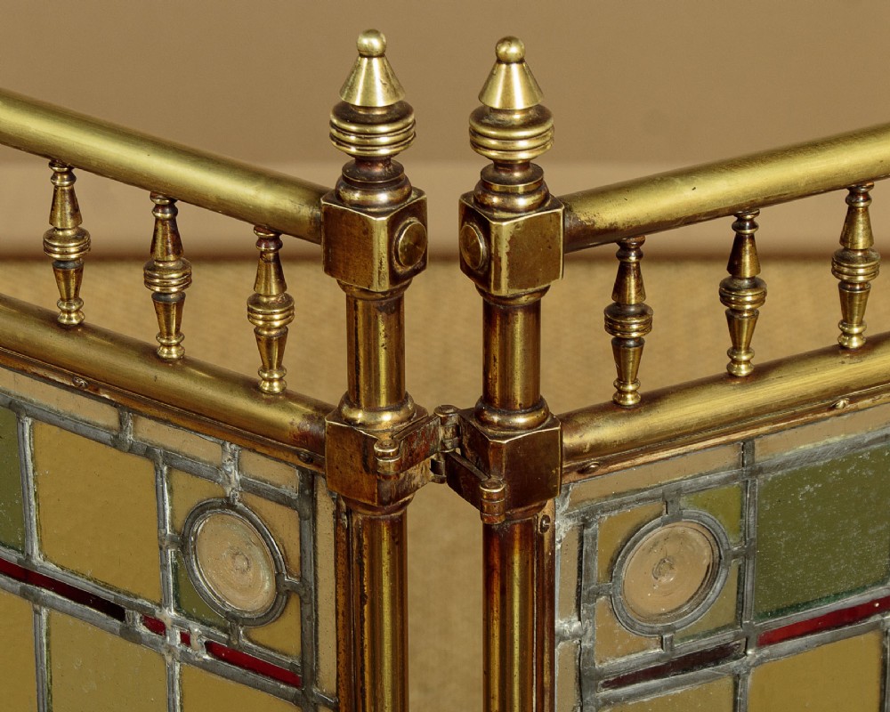 Brass & Leaded Glass Fire Screen c.1880 View IX