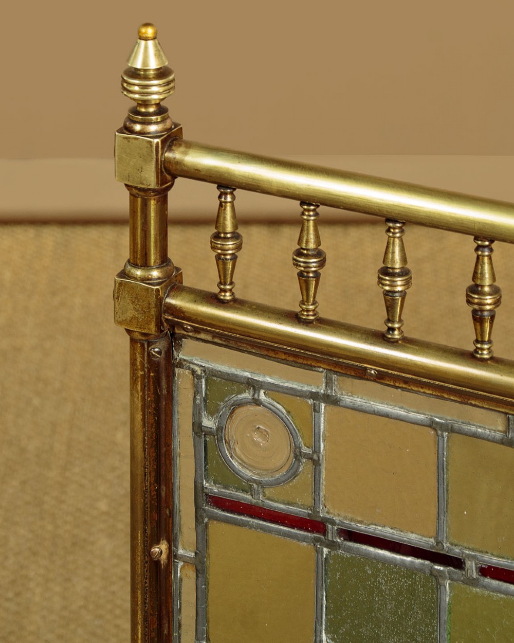 Brass & Leaded Glass Fire Screen c.1880 View X