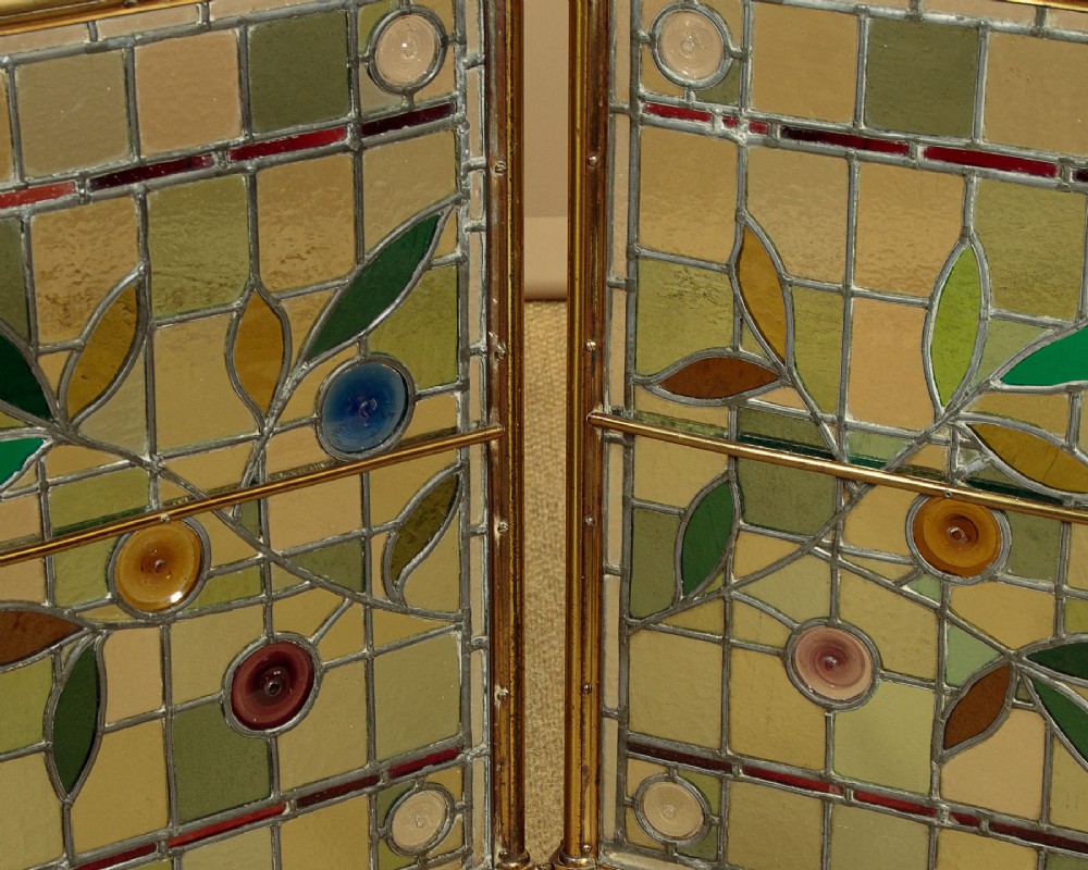 Brass & Leaded Glass Fire Screen c.1880 View XI
