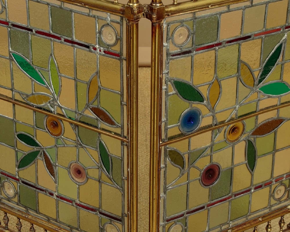 Brass & Leaded Glass Fire Screen c.1880 View XII