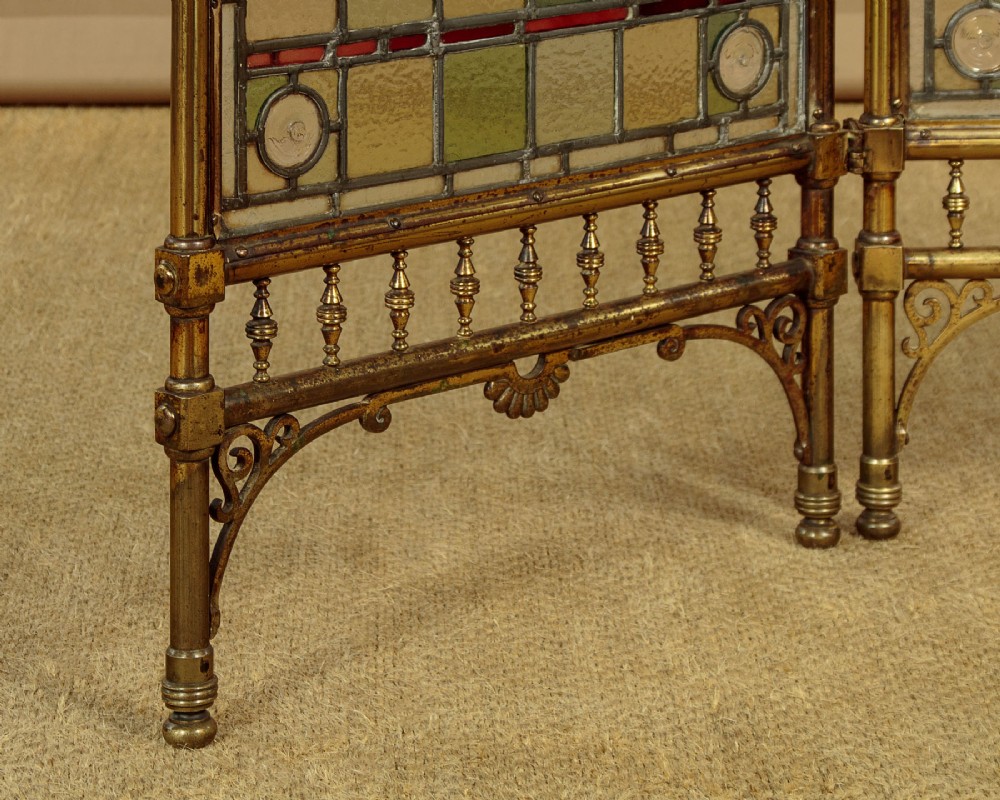 Brass & Leaded Glass Fire Screen c.1880 View XIV