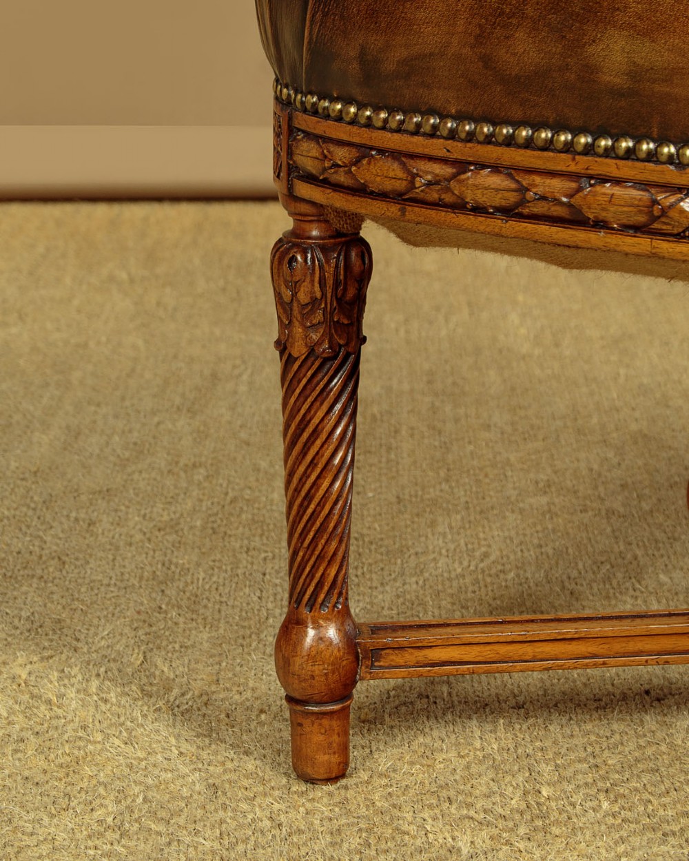 Pair of Walnut & Leather Armchairs c.1910 View XII