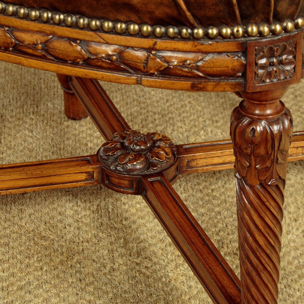 Pair of Walnut & Leather Armchairs c.1910 View XIII