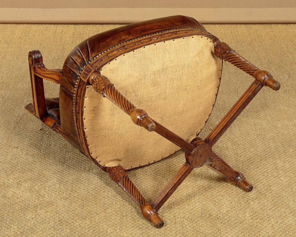 Pair of Walnut & Leather Armchairs c.1910 View XIV