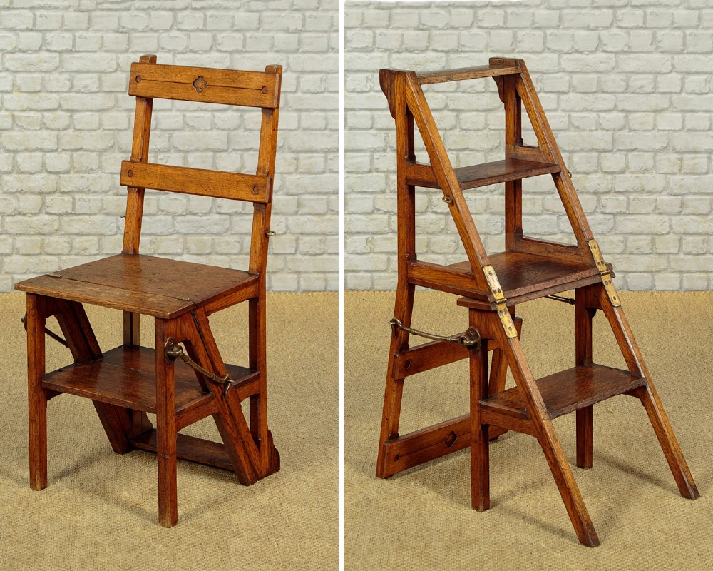 Metamorphic Oak Library Steps & Side Chair c.1880 View II